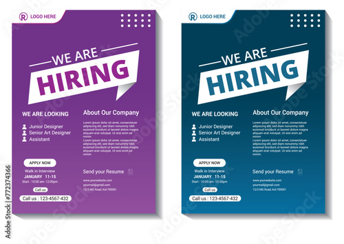 Job Vacancy Flyer Template or We are hiring flyer template design. We are hiring flyer design bundle. Job offer leaflet template. Job vacancy flyer poster template design 