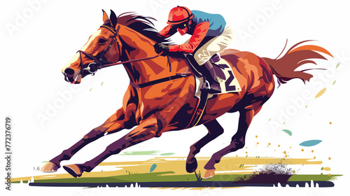 Vector illustration of a racing horse and jockey flat photo
