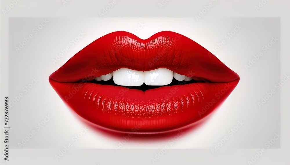 Red female lips on a plain white background , Generate Ai
