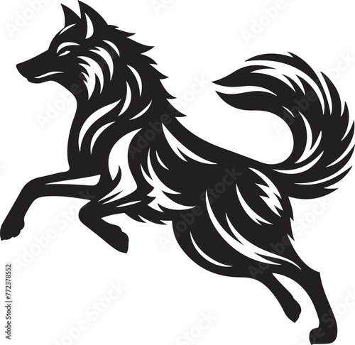Jumping Wolf vector illustration isolated on white background. Howling and standing animals.