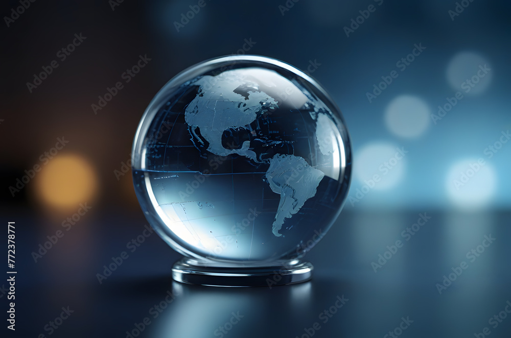 transparent glass globe on a reflective surface transparent glass globe on a reflective surface