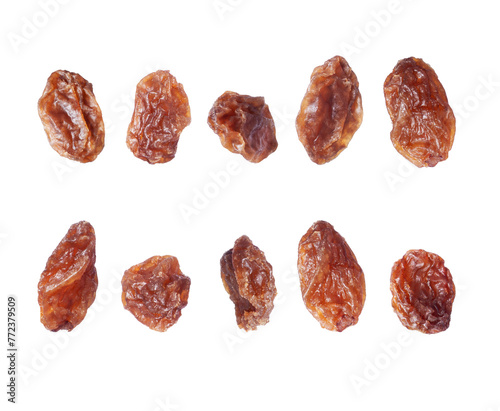 Set of delicious raisin close up on a transparent background