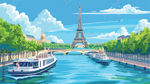 Vector illustration of a view of seine river in Par