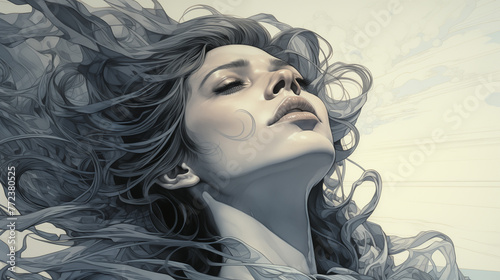 Surreal Portrait of Woman with Flowing Hair Artwork