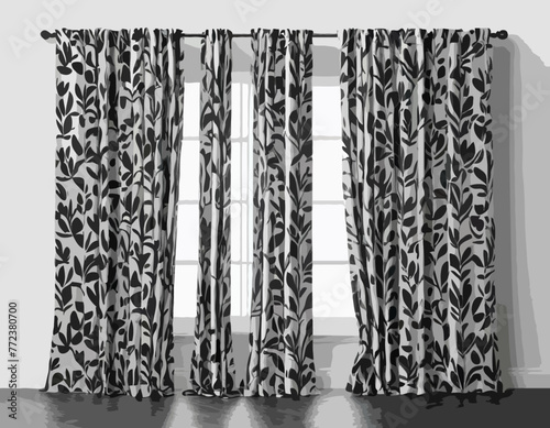 Black and white curtains set, 3d open and closed silk, velvet or satin curtains drap