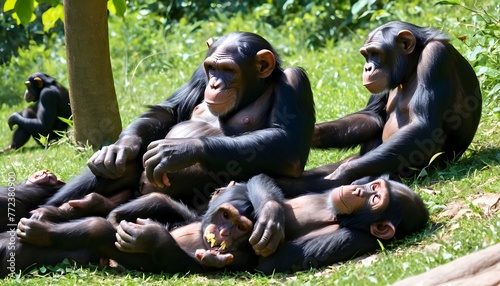 a group of chimpanzees enjoying a leisurely aftern upscaled 35 photo