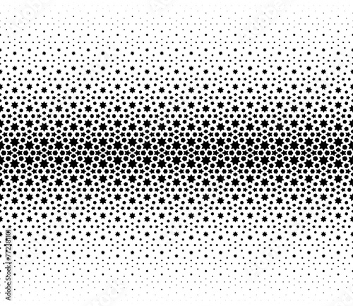 Arabic geometric pattern with fade out effect. Black figurs on a white background. Seamless in one direction. Option with a MIDDLE fadeout.