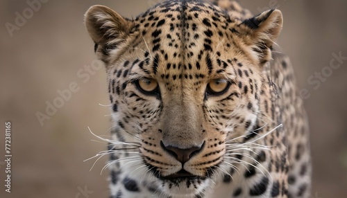 A Leopard With Its Eyes Narrowed Focused On Its T