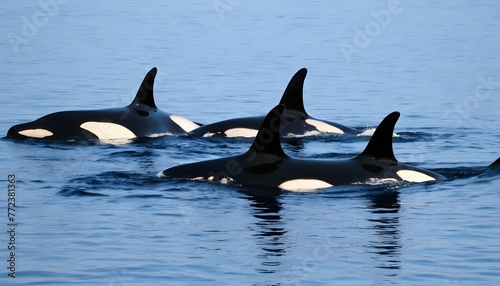 A Pod Of Orcas Communicating With Each Other Throu © Alfa
