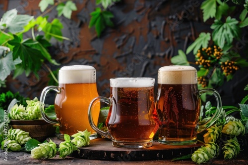 Beautiful background with different types of beer in glasses