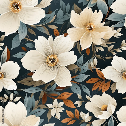 Seamless pattern tile background flowers and floral leaves plants