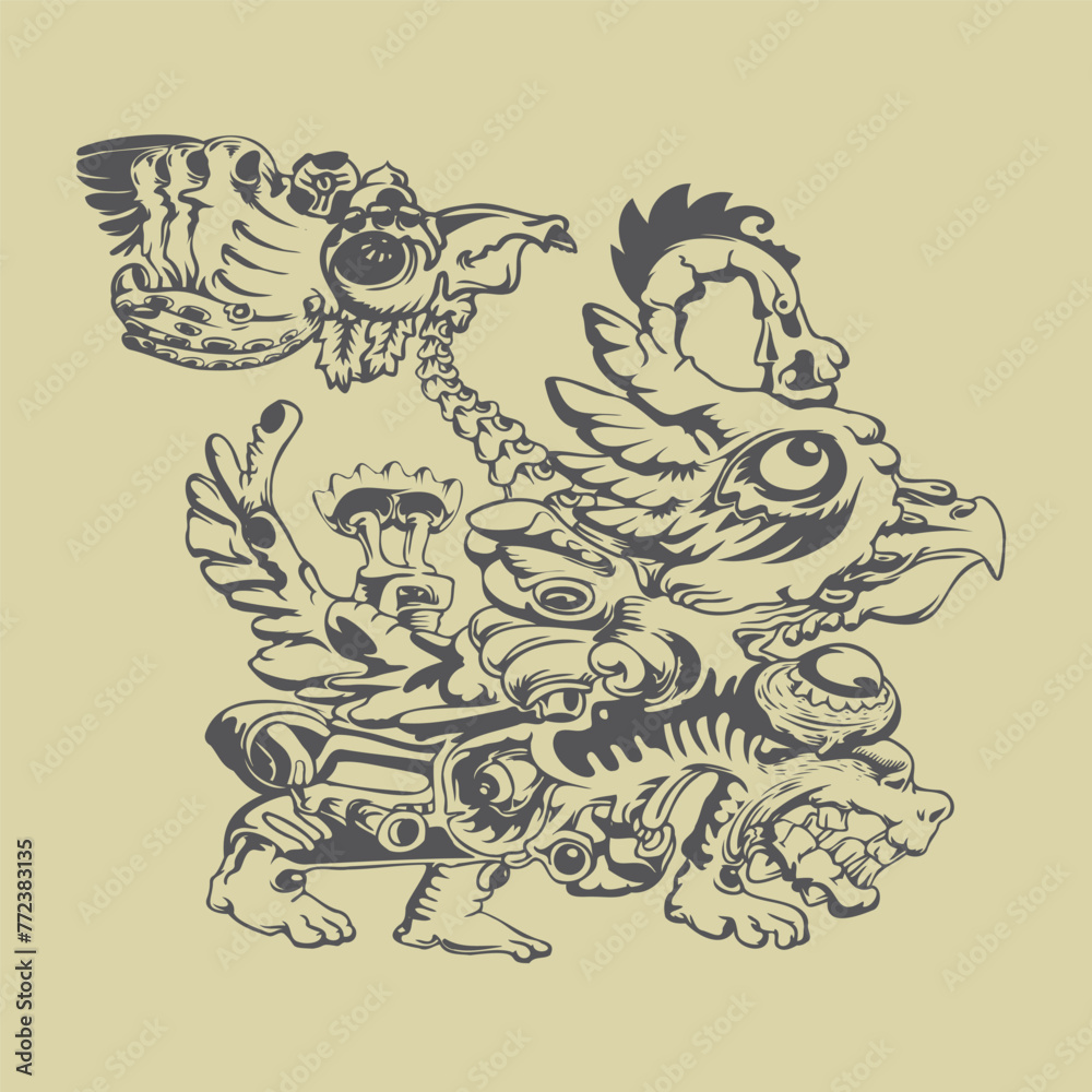ornamental barong pattern vector illustration made on light brown background