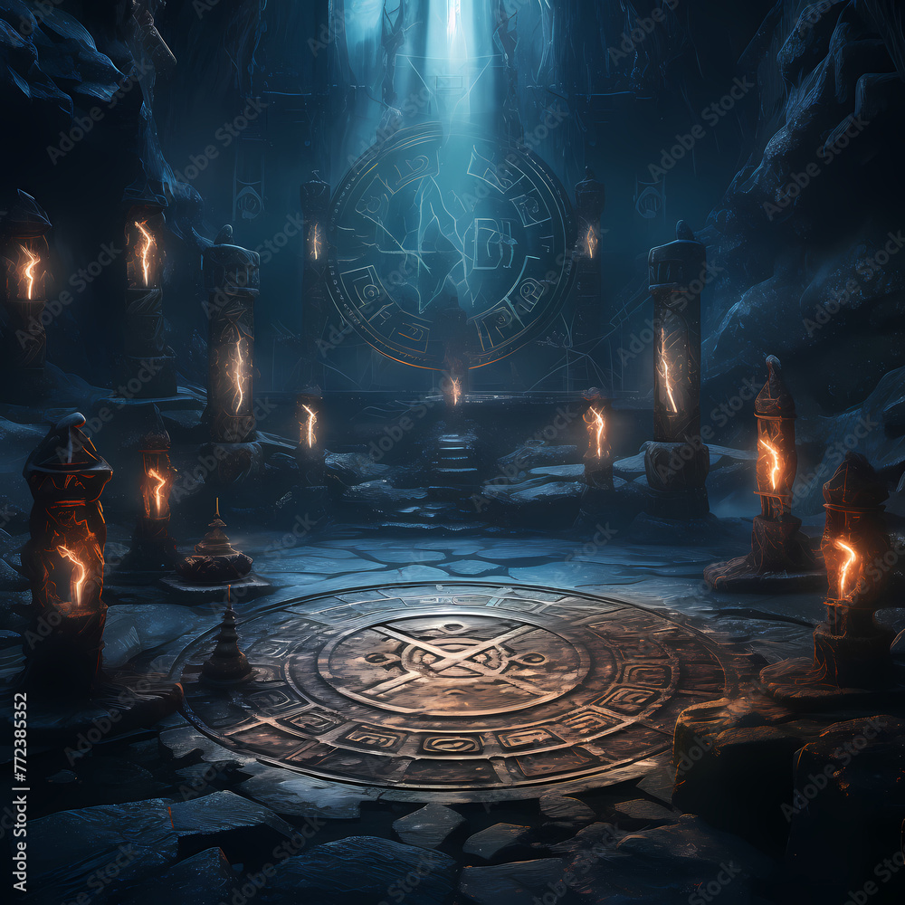 Ancient runes and symbols glowing in a mystical setting Stock ...