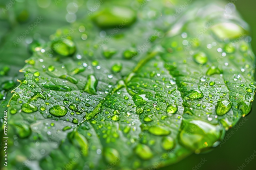 Beautiful green leaf with water drops Beautiful green leaf with water drops