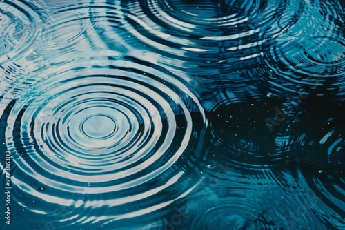 Geometric pattern mimicking ripples on water, overlapping circles, calming blues © ktianngoen0128
