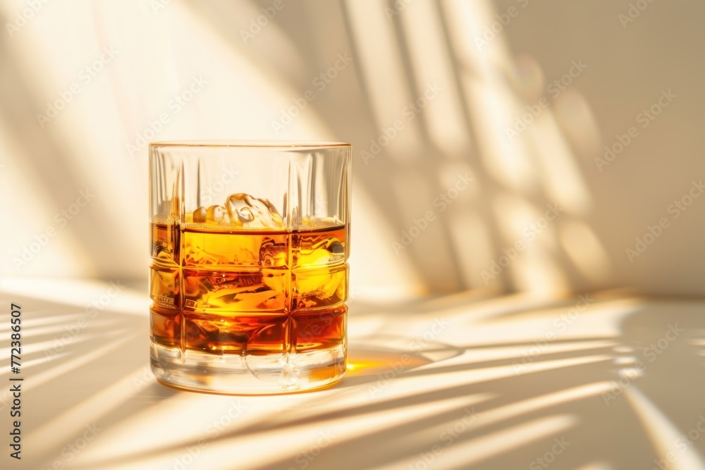 Beautiful minimalist background with transparent glasses of whiskey Beautiful minimalist background with transparent glasses of whiskey