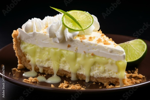 Tangy Slice lime pie. Tart slice. Generate Ai