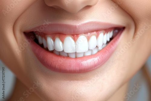 Beautiful white smile close up. Female white teeth close up  tooth whitening concept or toothpaste advertising