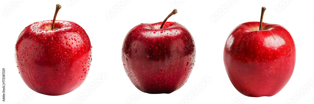 Set of red apple isolated on a transparent background - obrazy, fototapety, plakaty 