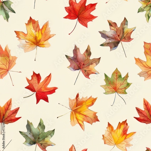 seamless pattern of a colorful watercolor fall leaves