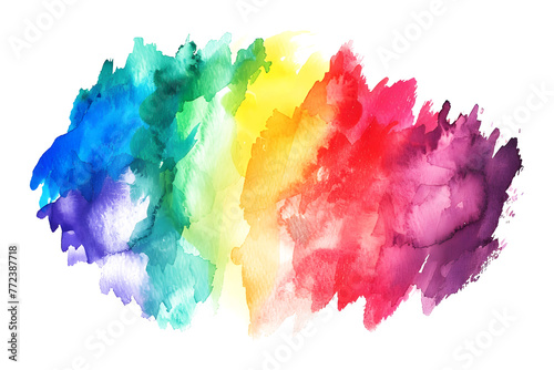 Rainbow colored watercolor blend on transparent background. photo