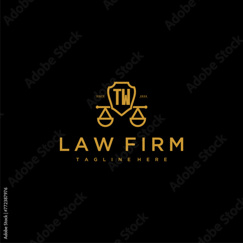 TW initial monogram for lawfirm logo with scales shield image