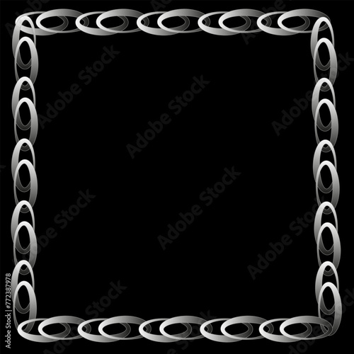 Vector quadrangular frame in the form of a silver chain on a black background