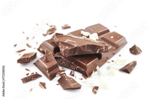 Broken milk and black chocolate bar isolated on white background