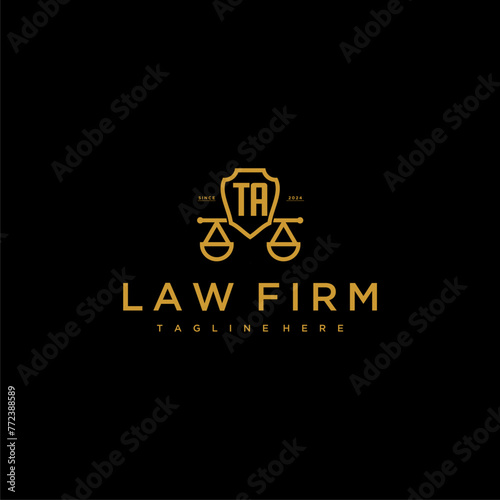 TA initial monogram for lawfirm logo with scales shield image