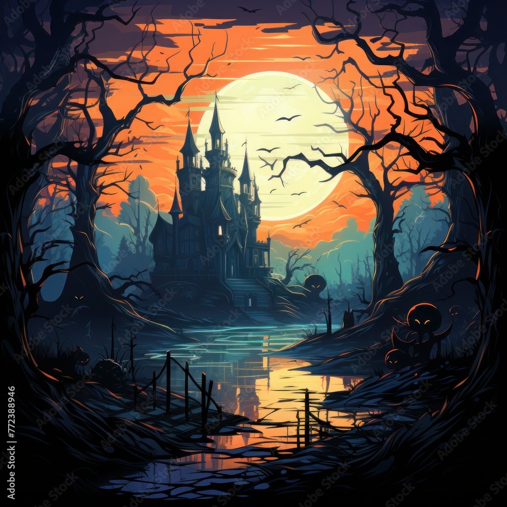 halloween illustration with silhouette
