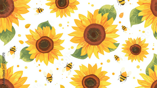 Vector seamless pattern with sunflowers. Sweet hone photo