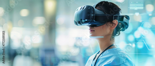 Virtual reality applications in patient rehabilitation, VR gear in focus with blurred surroundings