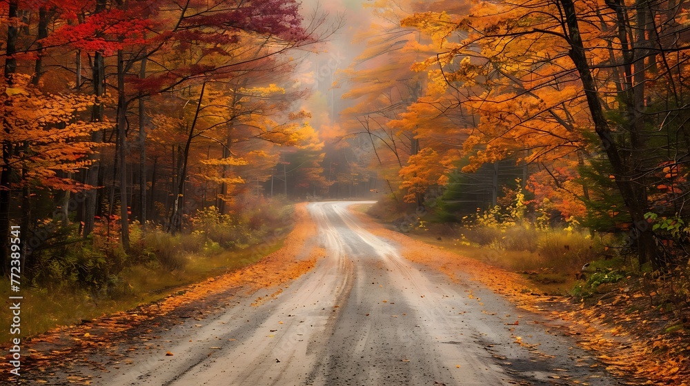 Obraz premium autumn trees and road