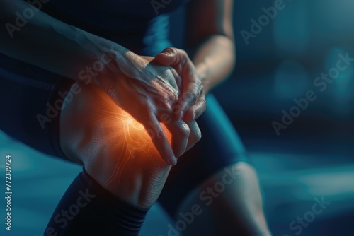 Painful knee in 3D focus, under moody lighting, illustrating the relief chiropractic care offers