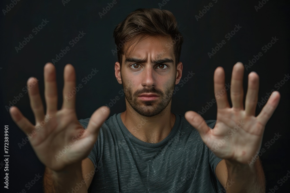 Confused male portrait. Gesture of refusal. A meaningless emotion Confused male portrait. Gesture of refusal. A meaningless emotion