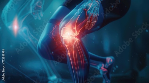 Captivating 3D knee pain representation, lit moodily to emphasize chiropractic solutions photo
