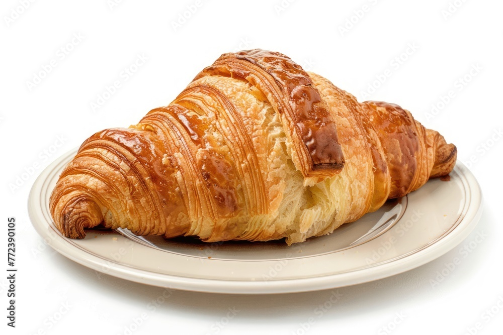 Crispy croissant on a plate isolated on white background