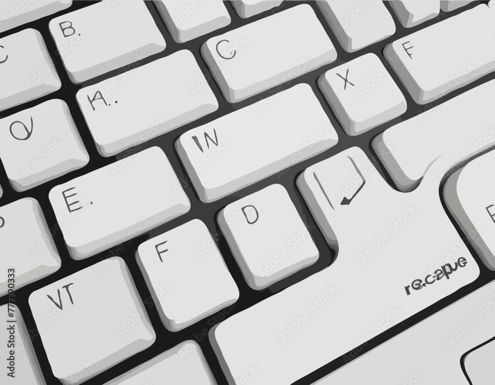 Keyboard of computer, laptop. Modern key buttons for pc. Black, white keyboard isolated on white background. Icon of control, enter, qwerty, alphabet, numbers, shift, escape. Realistic mockup. Keyboard of computer, laptop. Modern key buttons for pc. Black, white keyboard isolated on white background. Icon of control, enter, qwerty, alphabet, numbers, shift, escape. Realistic mockup.