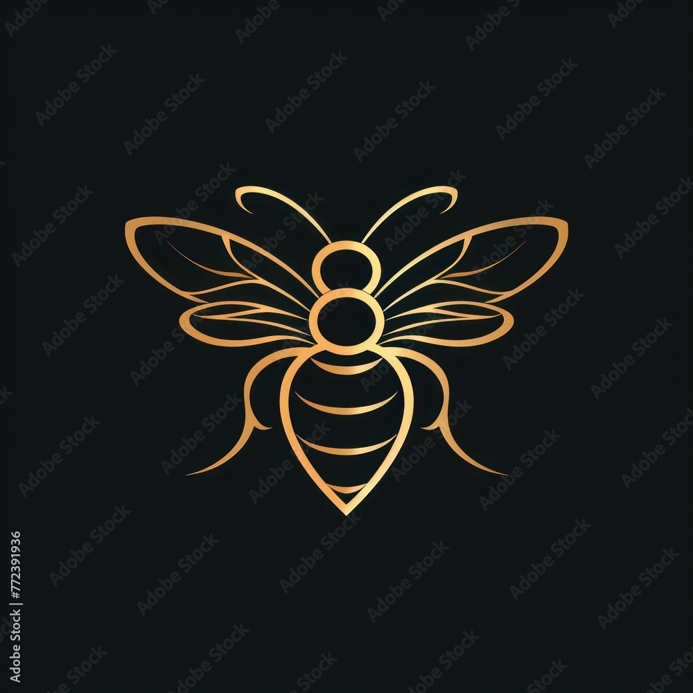 Elegant and minimalist golden bee design with a modern twist, set against a stark black backdrop, highlights simplicity and luxury Elegant and minimalist golden bee design with a modern twist, set against a stark black backdrop, highlights simplicity and luxury