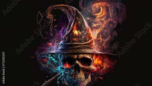 Dark wizard hat and skull Generate AI