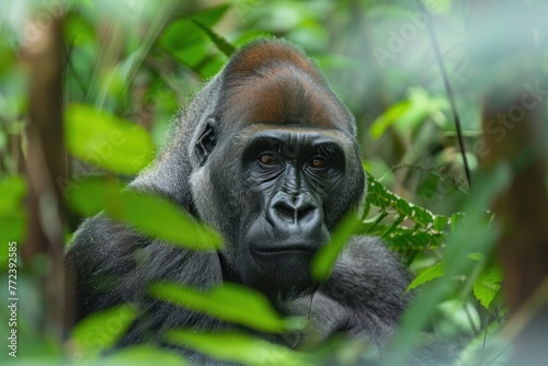 Gorilla in the rainforest. Wildlife scene from nature © Anna