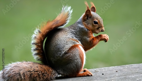 A Squirrel With Its Tail Draped Over Its Shoulder