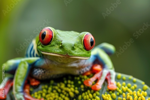 Green tree frog with red eyes