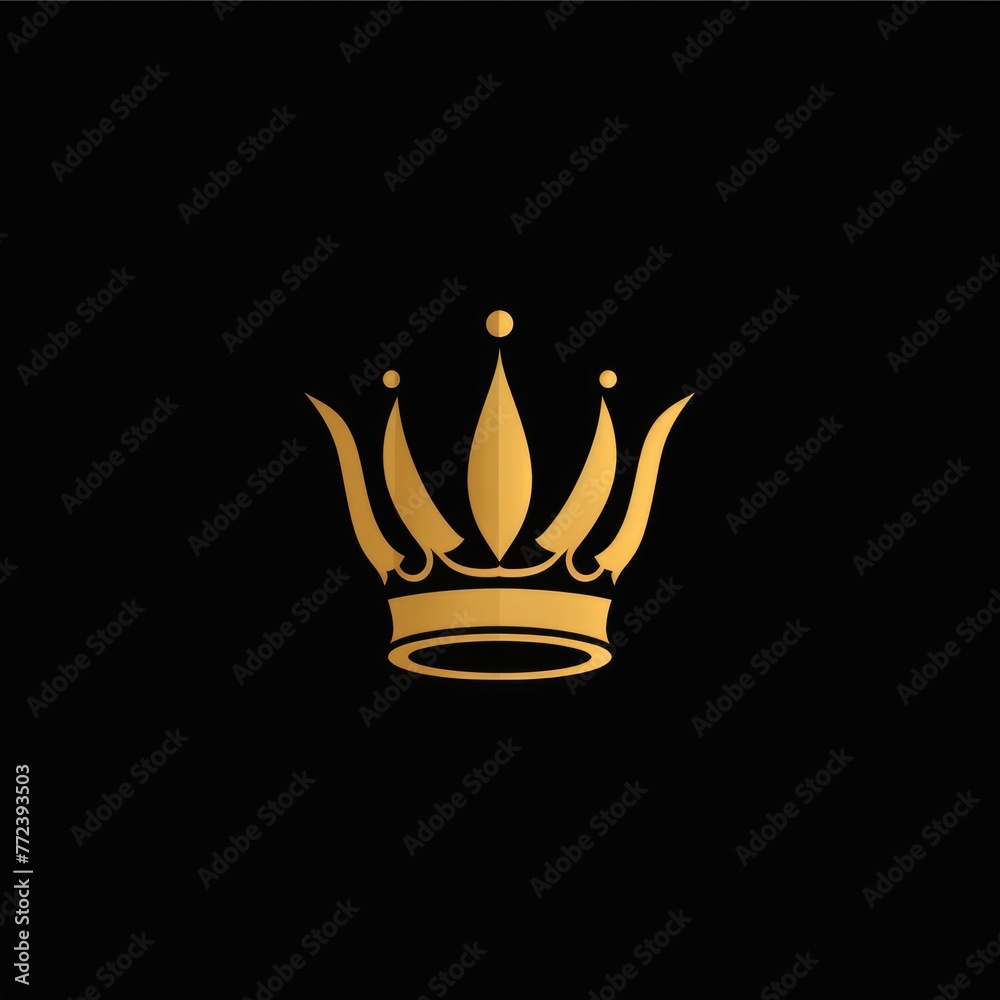 A simple yet striking image featuring a shiny golden crown placed centrally against a deep black background, highlighting its elegance and grandeur A simple yet striking image featuring a shiny golden crown placed centrally against a deep black background, highlighting its elegance and grandeur