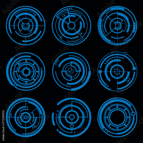 Creative vector illustration of crosshairs icon set isolated on transparent background.