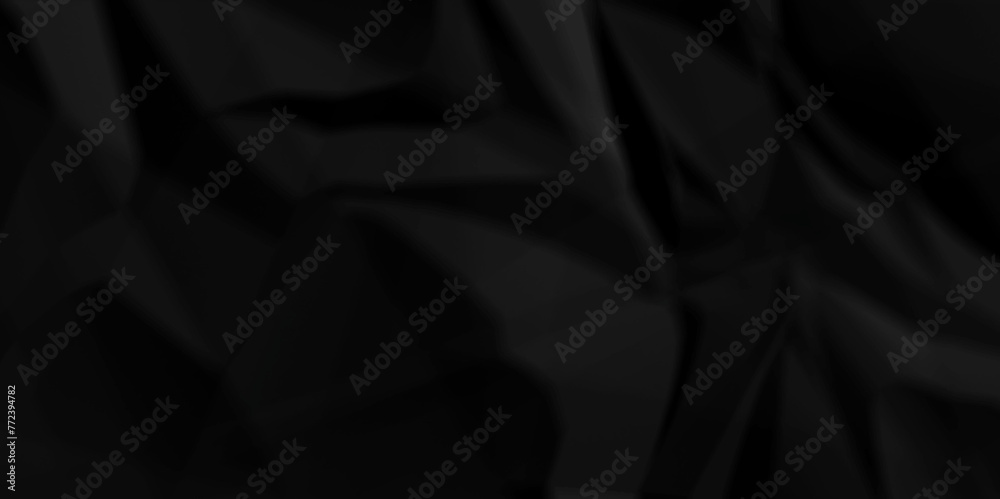 Obraz premium Dark black wrinkly backdrop paper background. panorama grunge wrinkly paper texture background, crumpled pattern texture. black paper crumpled texture. black fabric crushed textured crumpled.