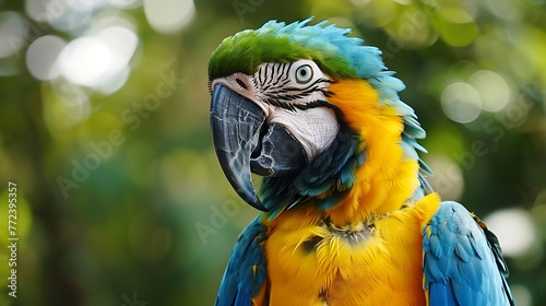 Close up of macaw parrot gold and blue macaw