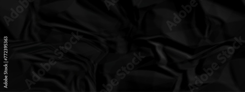  Dark black wrinkly backdrop paper background. panorama grunge wrinkly paper texture background, crumpled pattern texture. black paper crumpled texture. black fabric crushed textured crumpled.