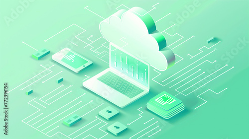 Cloud computing. Cloud storage technology concept background. Data transfer.