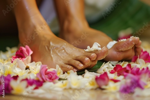 Pedicure treatment being performed on female feet at a spa © Anna